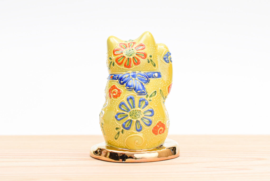 Juttoku Kutani Lucky Cat on Gold Coin - Yellow Glaze - view 3