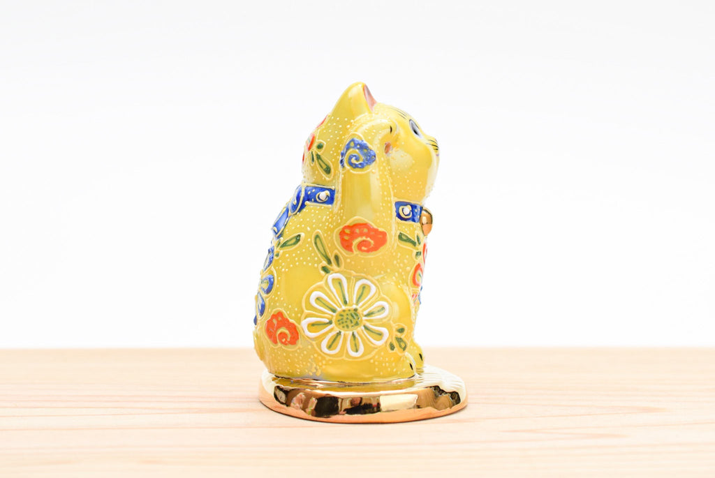 Juttoku Kutani Lucky Cat on Gold Coin - Yellow Glaze - view 4