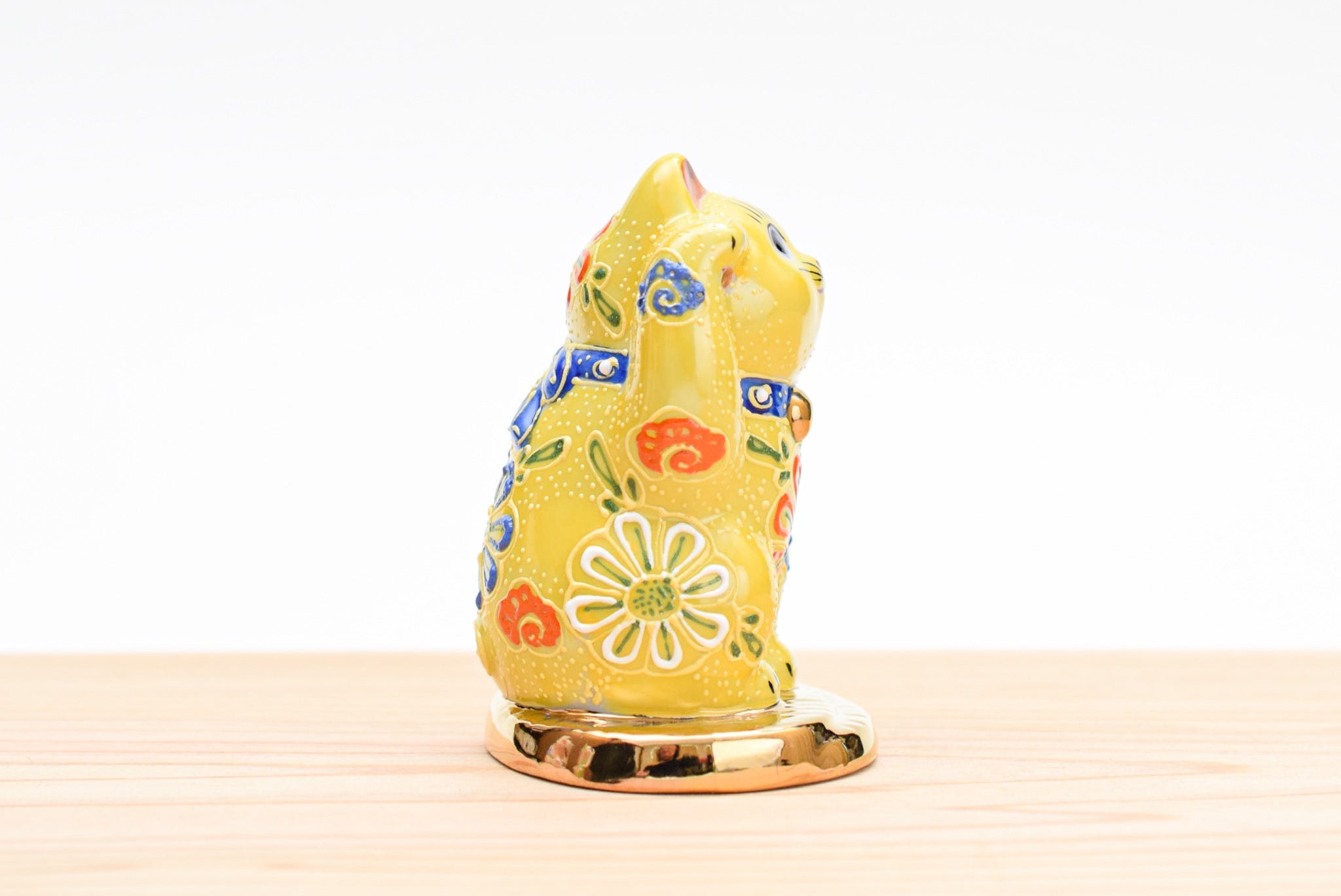 Juttoku Kutani Lucky Cat on Gold Coin - Yellow Glaze - view 4