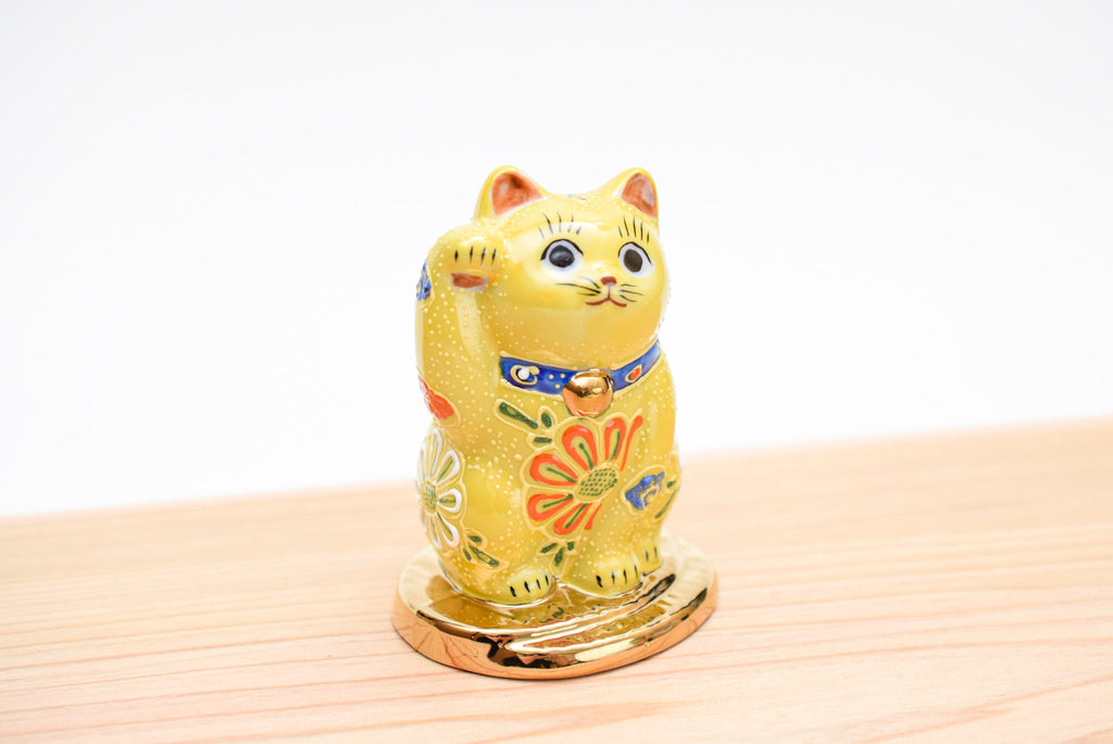Juttoku Kutani Lucky Cat on Gold Coin - Yellow Glaze - view 5