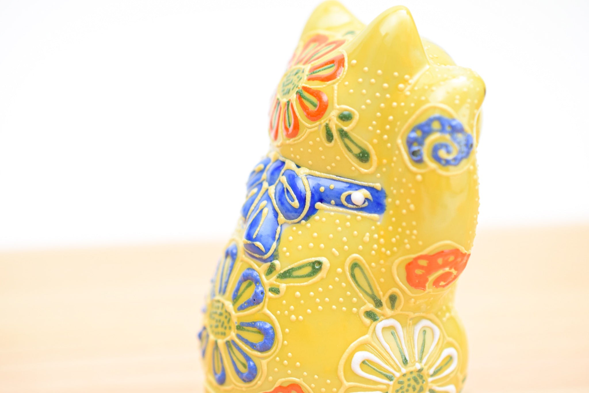 Juttoku Kutani Lucky Cat on Gold Coin - Yellow Glaze - view 7