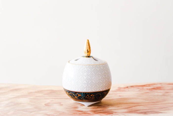 Juttoku Kutani Mini Incense Burner 8.5cm - White Cloisonne
