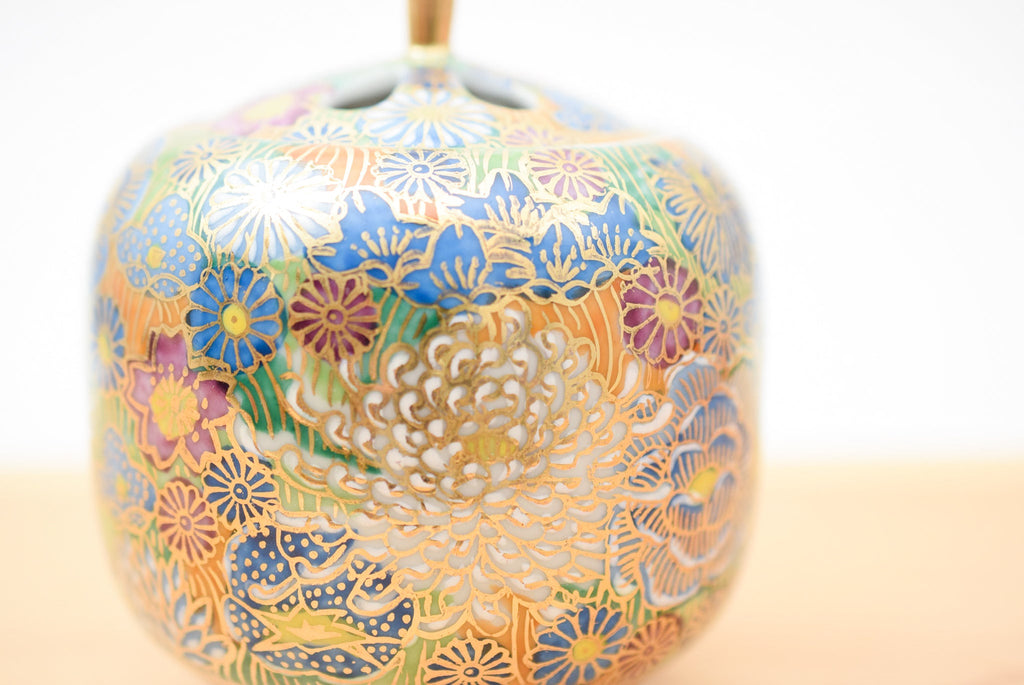 Juttoku Kutani Incense Burner 10.5cm - Gold Flower Pattern - view 7
