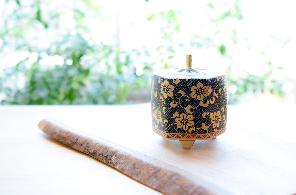 Juttoku Kutani Incense Burner 9cm - Blue Dot Clematis - view 8