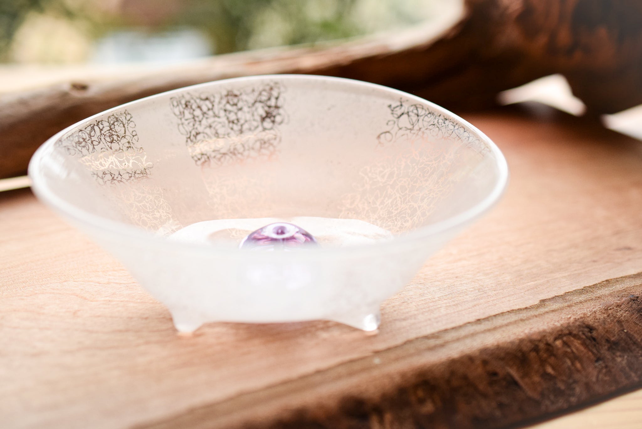 Juttoku Glass Incense Holder with Plate - Snow Pattern - view 4