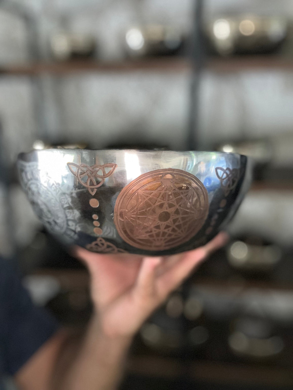 The Crown Jewel Bowl: 10.25 inch | Handmade Etched Bronze Singing Bowl - view 6
