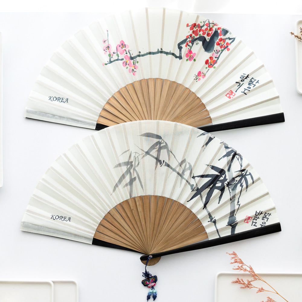 Korean Silk Folding Fan - Bamboo, Red - view 3