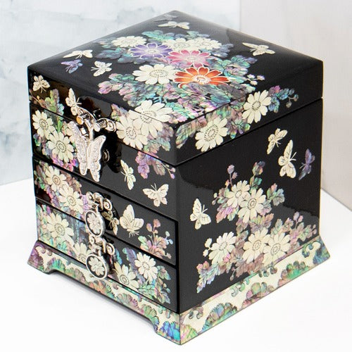 Najeon Mother-of-Pearl Jewelry Box - Chrysanthemum, 3 - Tier