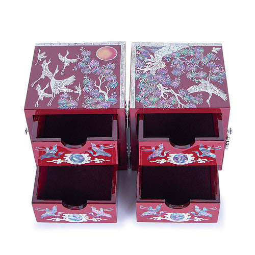 Najeon Mother-of-Pearl Jewelry Box - Crane & Pine, Red, Large - view 7