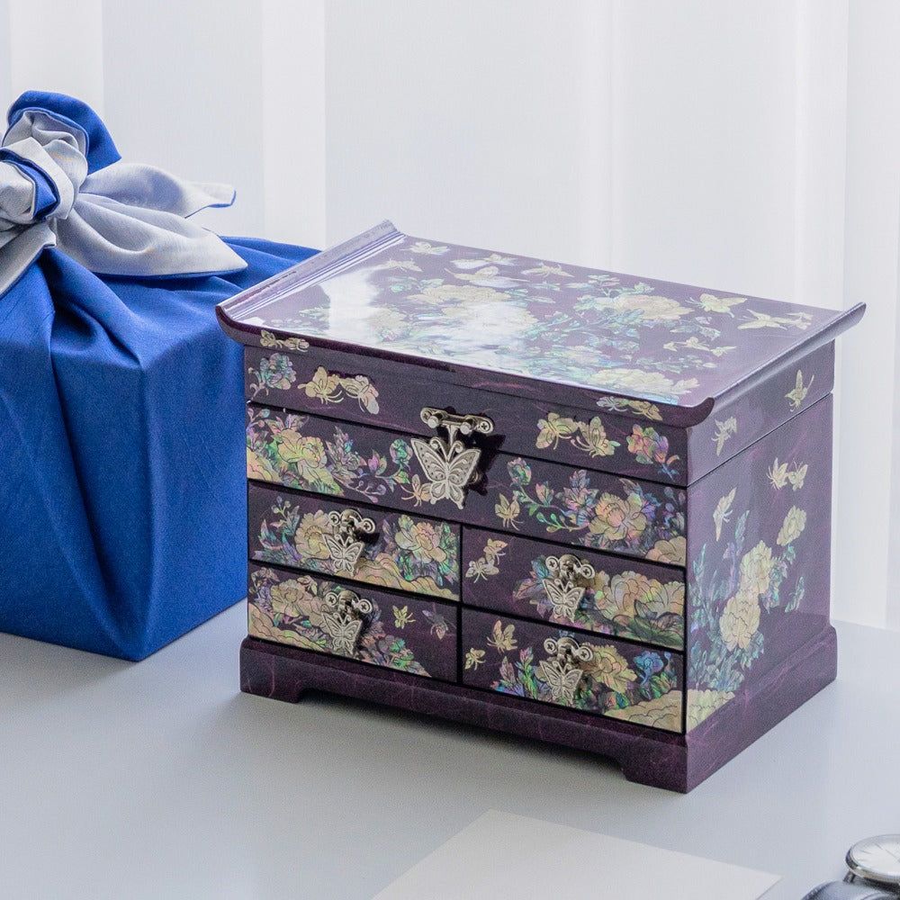 Najeon Mother-of-Pearl Jewelry Box - Peony, Purple, 5 - Tier