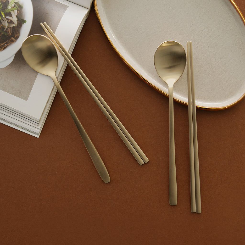 Notdam Bangjja Brass Spoon and Chopstick Set for 2