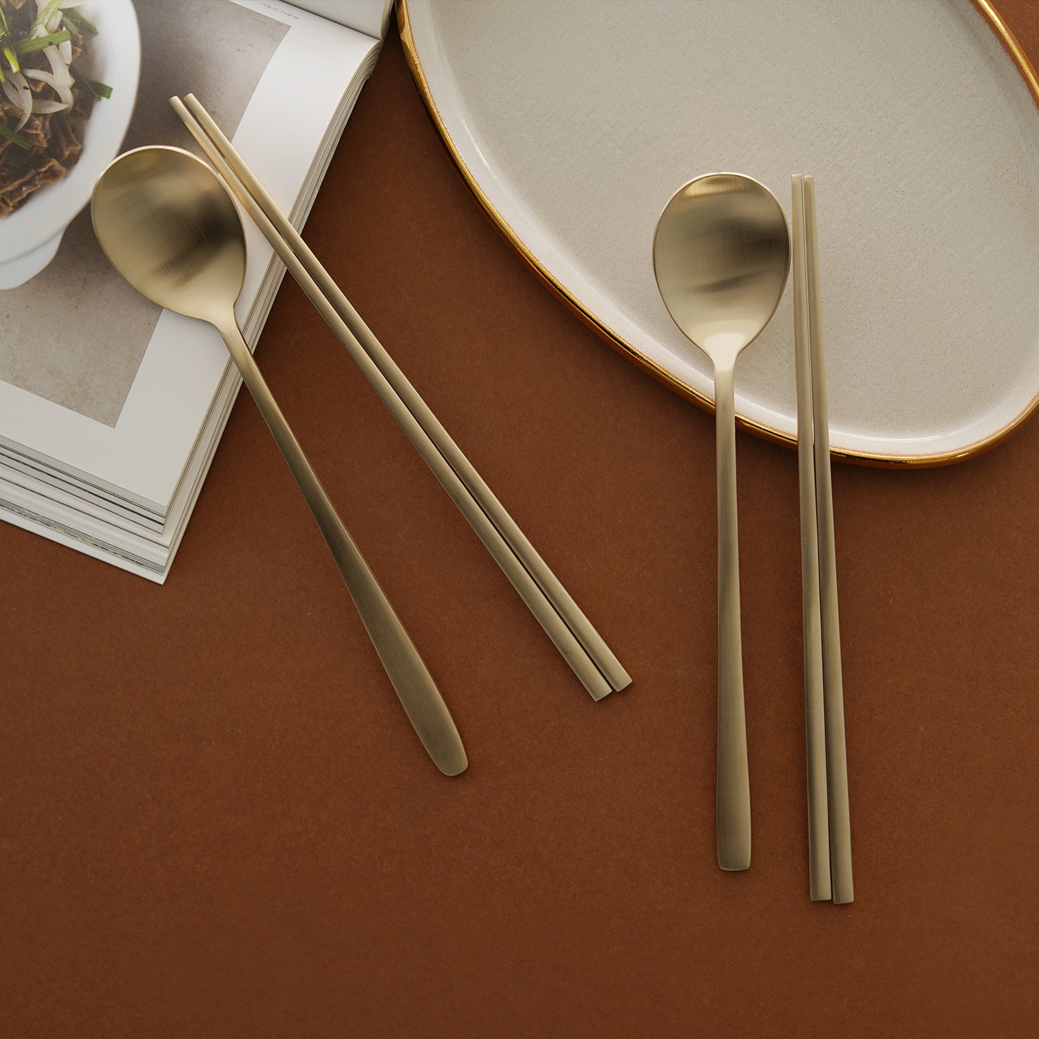 Notdam Bangjja Brass Spoon and Chopstick Set for 2