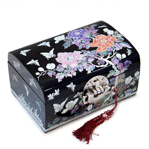 Najeon Mother-of-Pearl Jewelry Box - Peony, Black, 2 - Tier (III)
