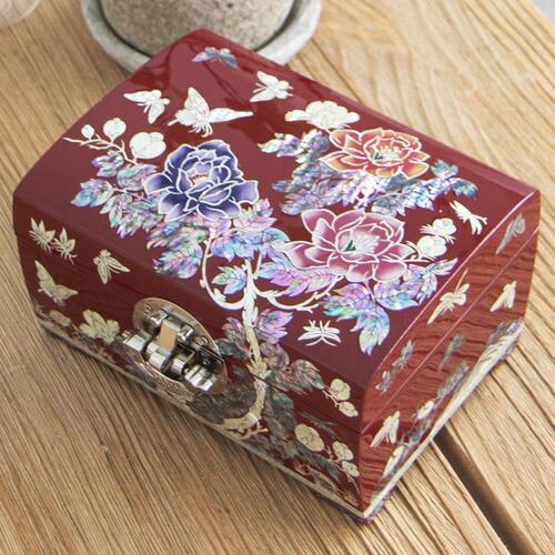 Najeon Mother-of-Pearl Jewelry Box - Peony, Black, 2 - Tier (III) - view 4