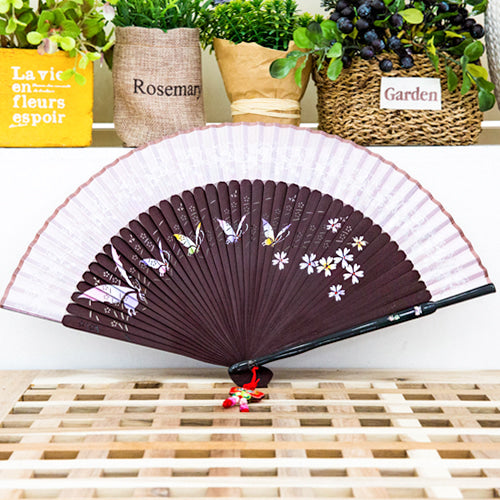 Najeon Mother-of-Pearl Folding Fan - Butterfly, Pink