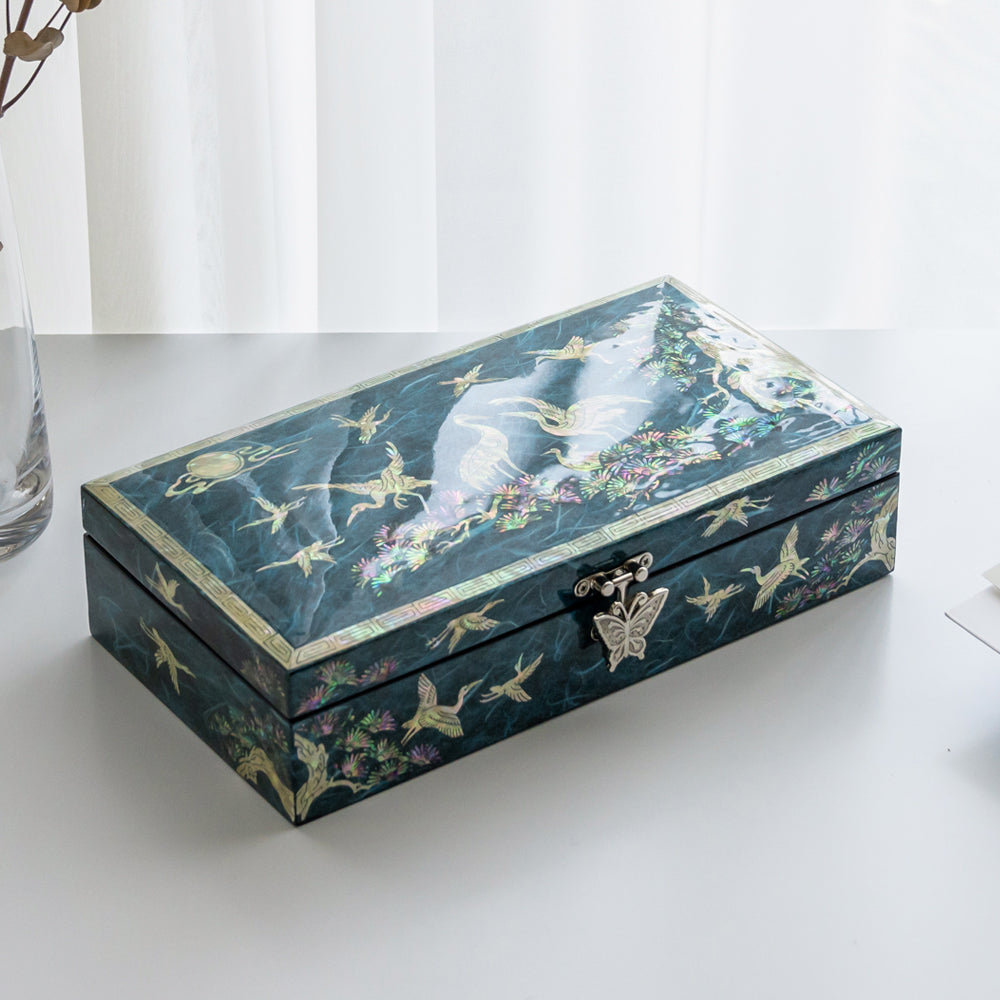 Korean Jewelry Box - Crane & Pine, Blue, 1 - Tier (by Oh Myung - ho) - view 6
