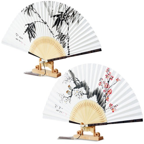 Korean Folding Fan - Plum Blossom, Black