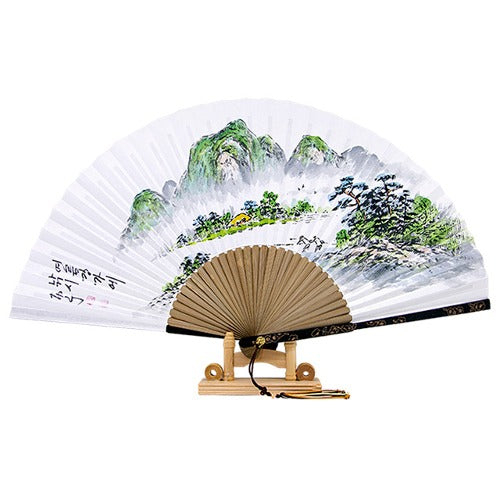 Korean Folding Fan - Landscape, Jade (II)