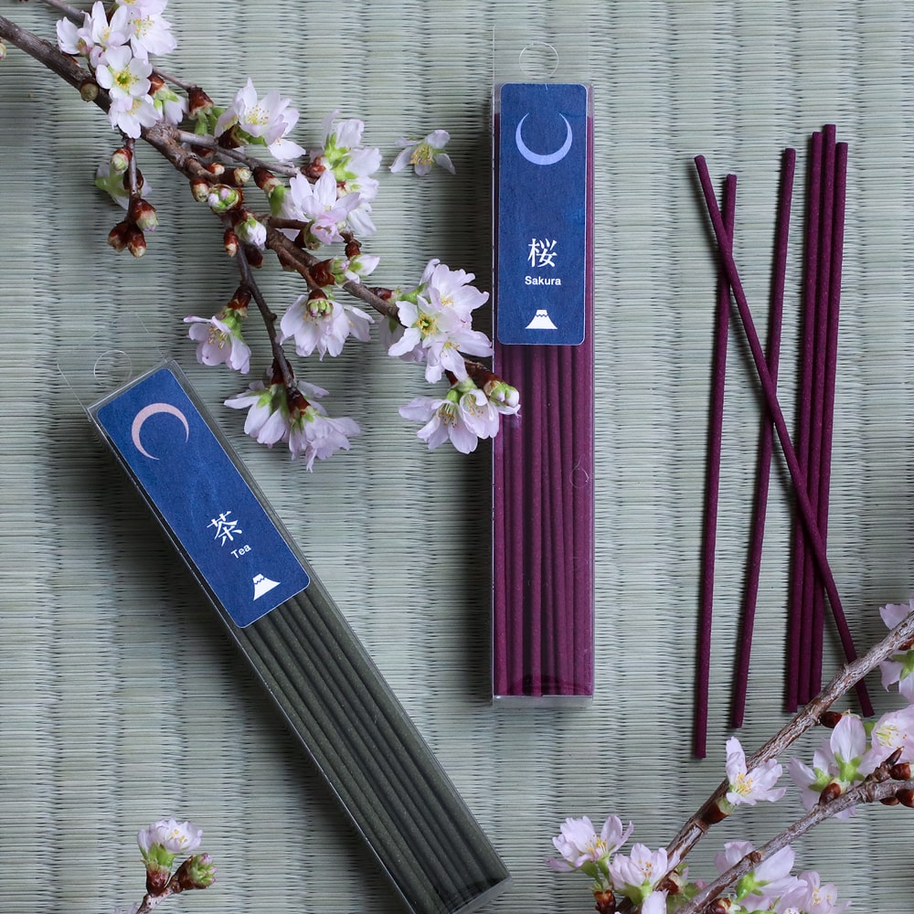 Asayu Japan Low Smoke Incense Sticks 40g Japan Scent Set Green Tea and Sakura Cherry Blossom