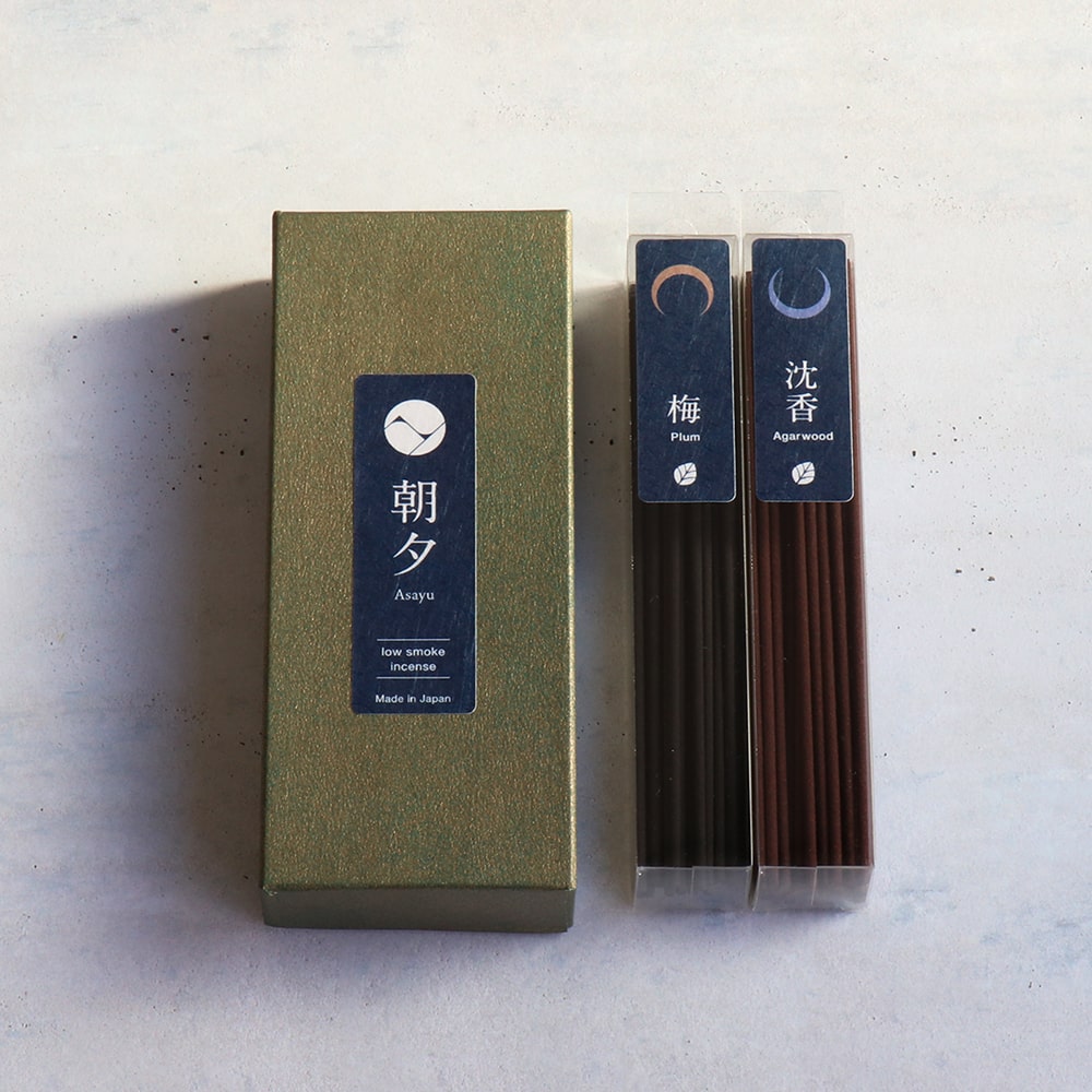 Asayu Japan Low Smoke Incense Sticks 40g Nature Scent Set [ Plum and Agarwood ]