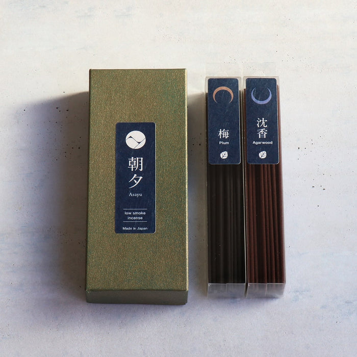 Asayu Japan Low Smoke Incense Sticks 40g Nature Scent Set [ Plum and Agarwood ]