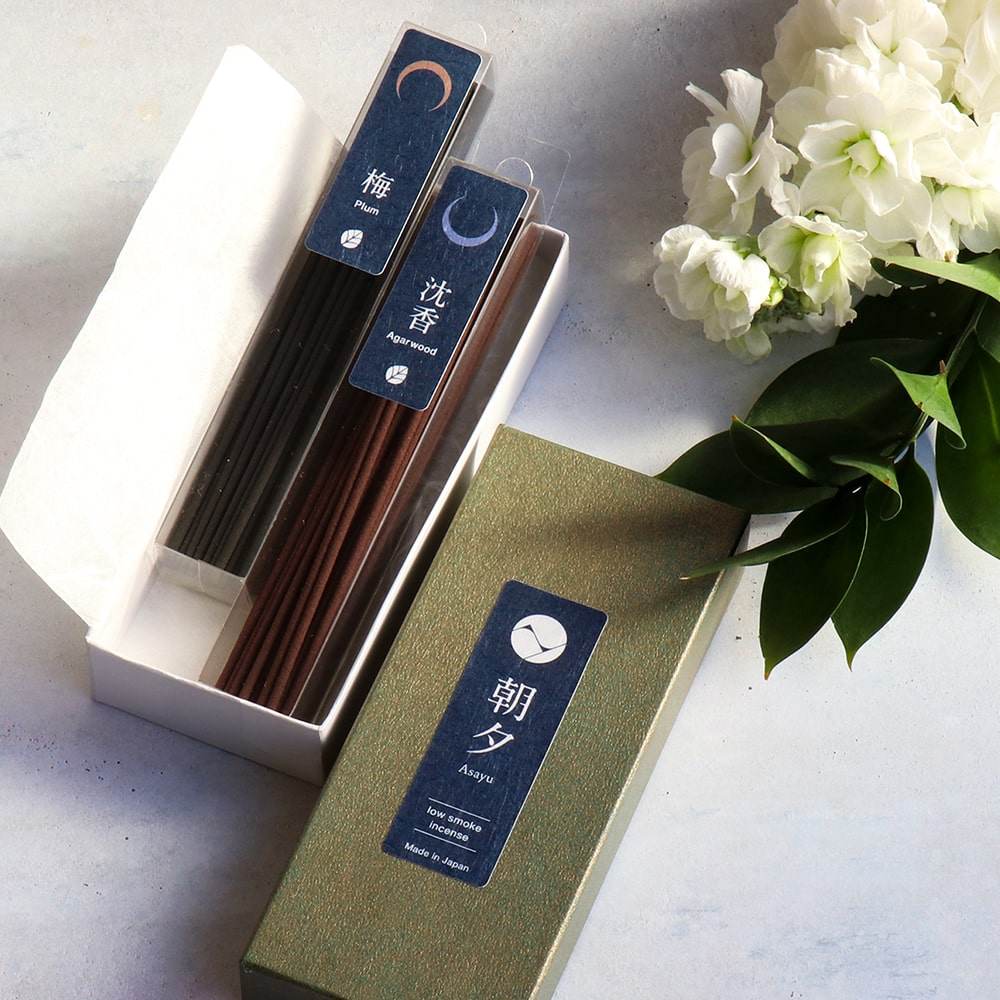 Asayu Japan Low Smoke Incense Sticks 40g Nature Scent Set [ Plum and Agarwood ]