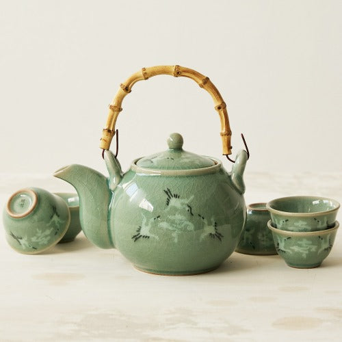 Celadon Teapot - Cloud & Crane