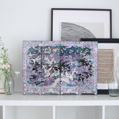 Najeon Mother-of-Pearl Folding Screen - Crane, White, 4 - Panel - view 5