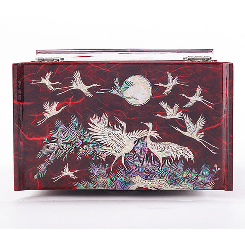 Najeon Mother-of-Pearl Jewelry Box - Crane & Pine, Black, 5 - Tier - view 6