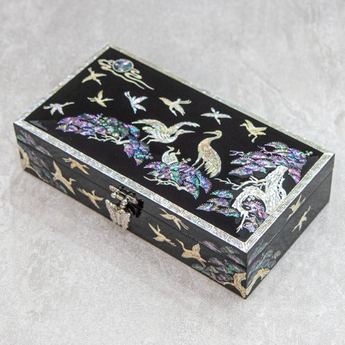 Najeon Mother-of-Pearl Jewelry Box - Crane & Pine, Black, 1 - Tier (by Oh Myung - ho)