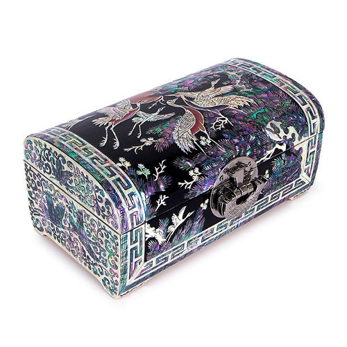 Korean Jewelry Box - Crane & Pine, Black, 2 - Tier (by Oh Myung - ho) (II)