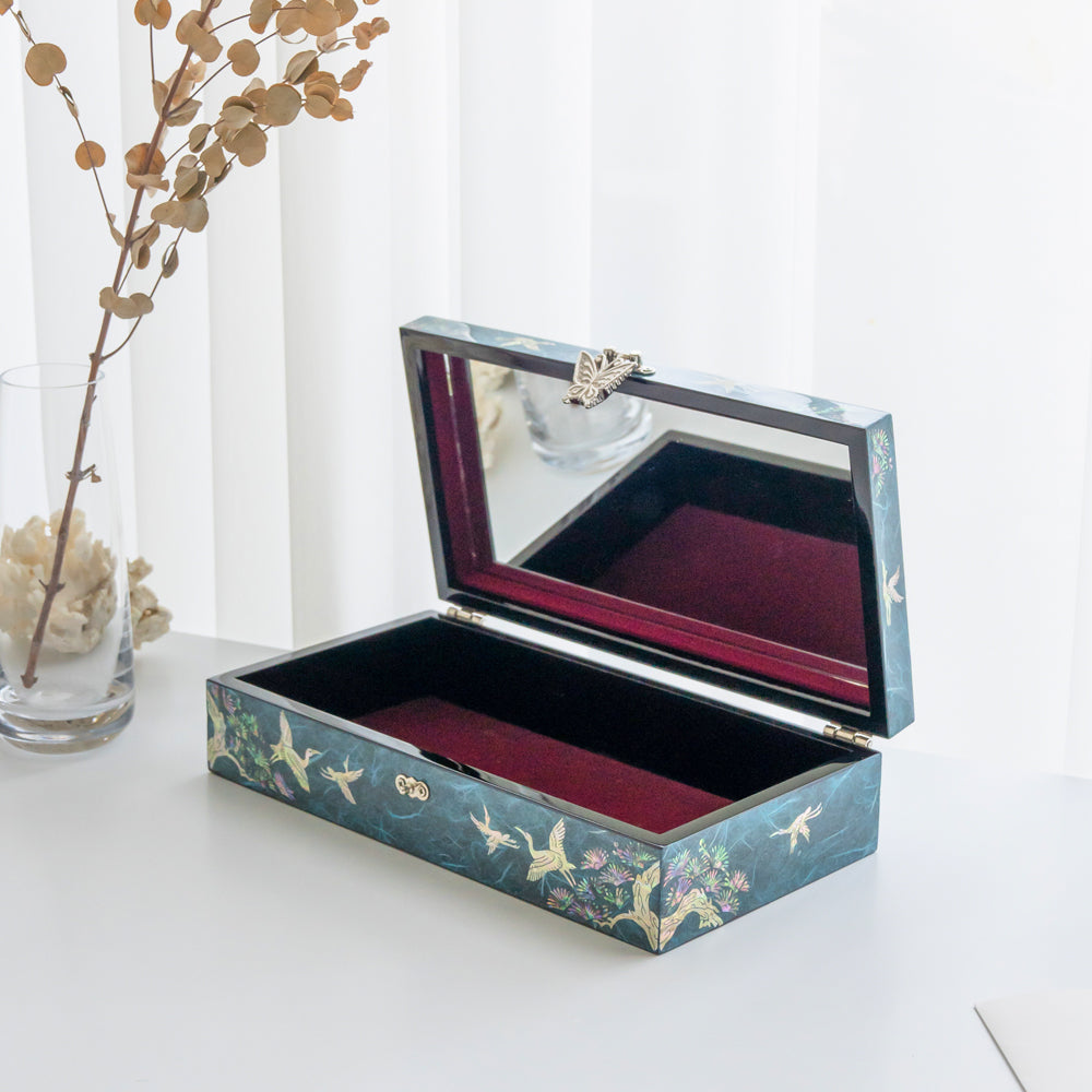Korean Jewelry Box - Crane & Pine, Blue, 1 - Tier (by Oh Myung - ho) - view 5