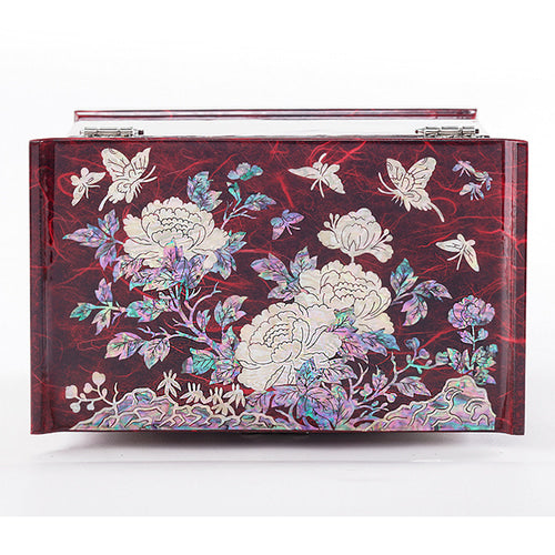 Najeon Mother-of-Pearl Jewelry Box - Peony, Red, 5 - Tier - view 6