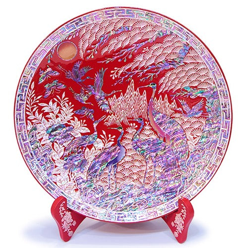 Najeon Mother-of-Pearl Tray - Crane & Pine, Red