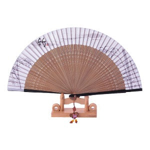 Korean Silk Folding Fan - Bamboo, Beige - view 3