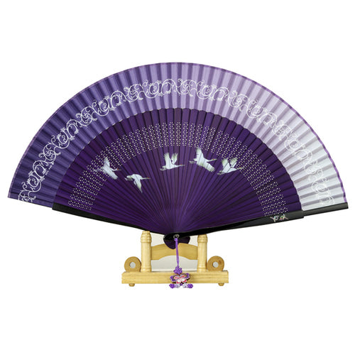 Najeon Mother-of-Pearl Folding Fan - Crane, Navy - view 7