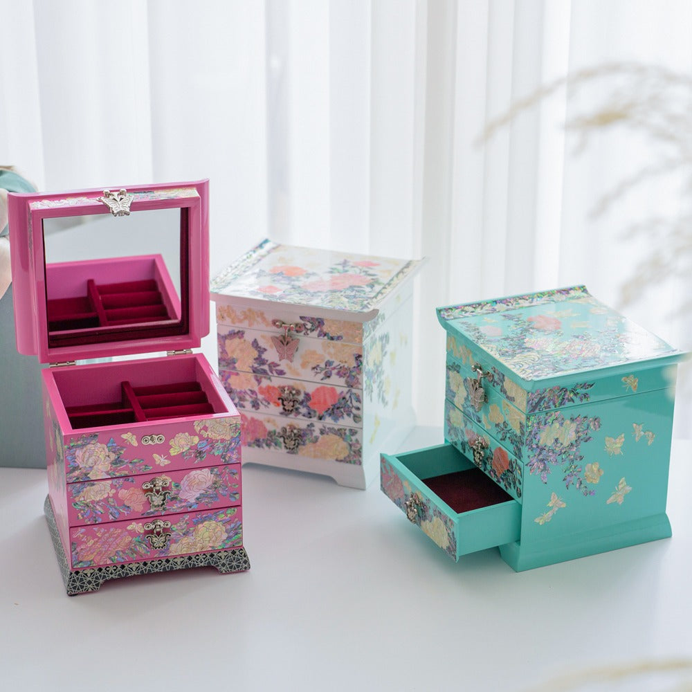 Najeon Mother-of-Pearl Jewelry Box - Peony, 3 - Tier (II)