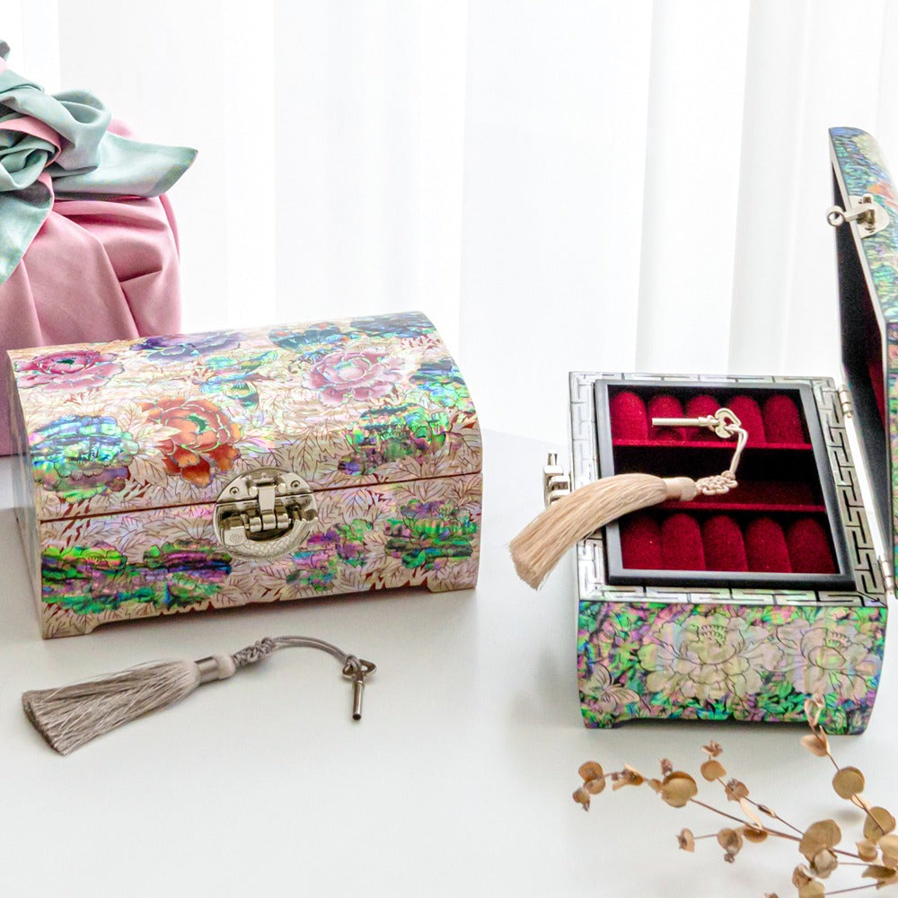 Najeon Mother-of-Pearl Jewelry Box - Peony, Black (II)