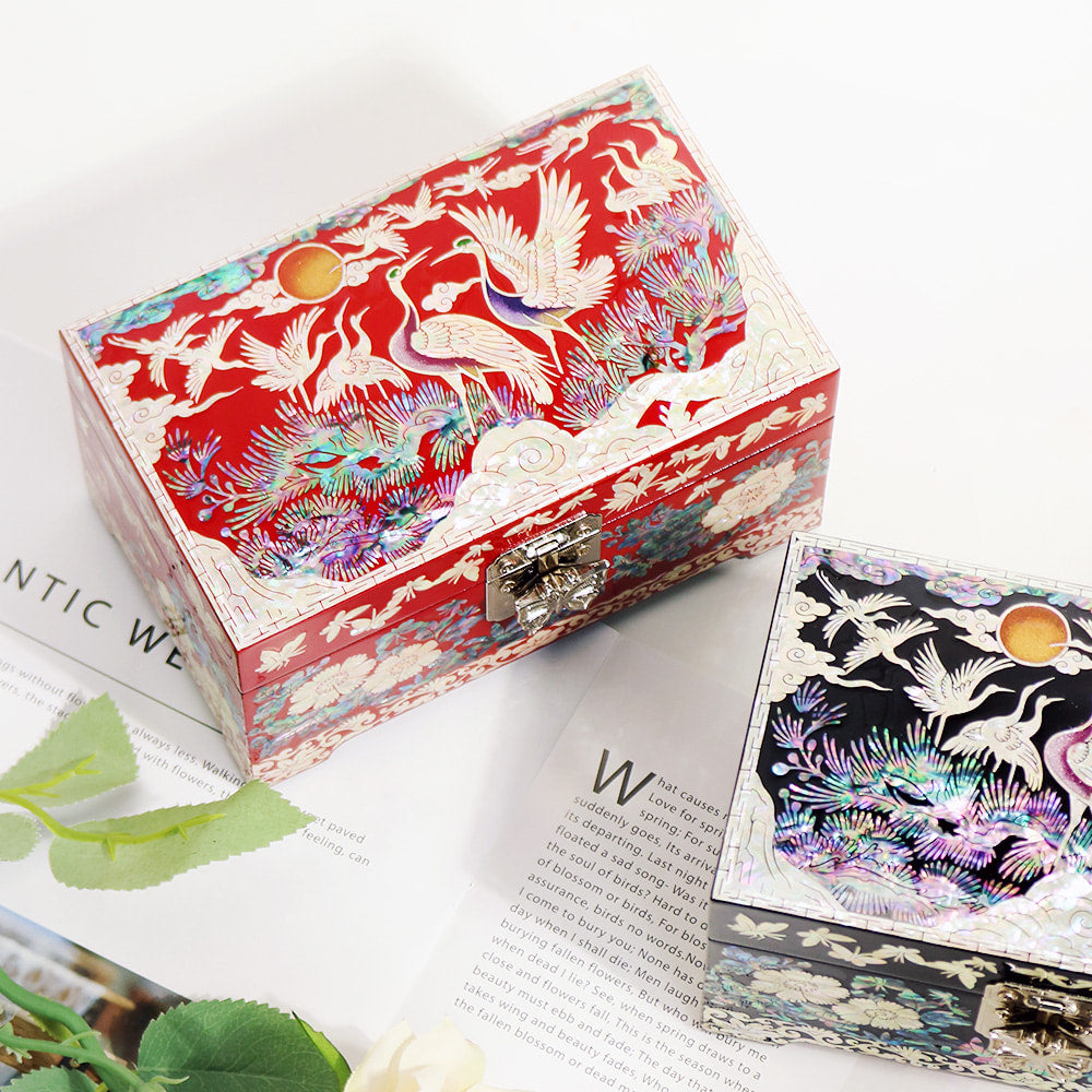 Najeon Mother-of-Pearl Jewelry Box - Crane & Pine, Small (by Kim Young - man)