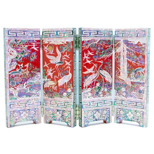 Najeon Mother-of-Pearl Folding Screen - Crane & Pine, Black, 4 - Panel, Small (by Oh Myung - ho) - view 2