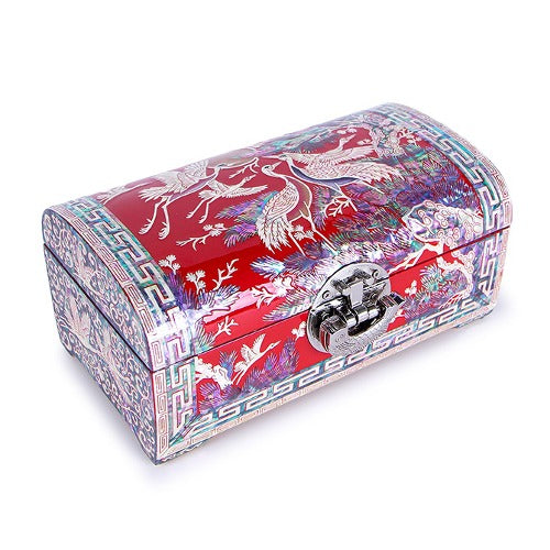 Korean Jewelry Box - Crane & Pine, Red, 2 - Tier (by Oh Myung - ho) (II)
