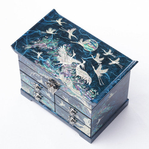 Najeon Mother-of-Pearl Jewelry Box - Crane & Pine, Blue, 5 - Tier - view 4