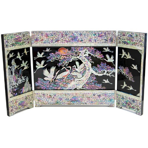 Najeon Mother-of-Pearl Folding Screen - Crane & Pine, 3 - Panel (III)