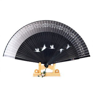 Najeon Mother-of-Pearl Folding Fan - Crane, Black - view 3
