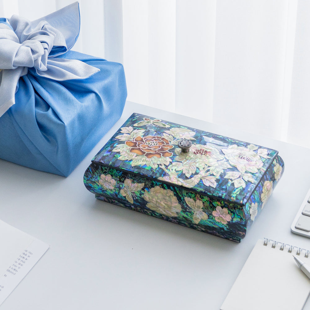Najeon Mother-of-Pearl Keepsake Box - Peony, Blue - view 5