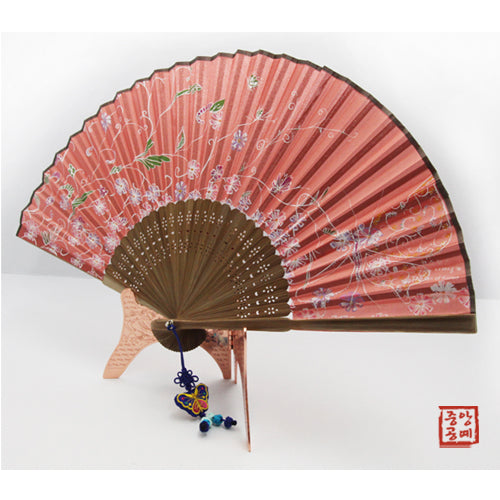 Korean Silk Folding Fan - Butterfly, Red - view 4