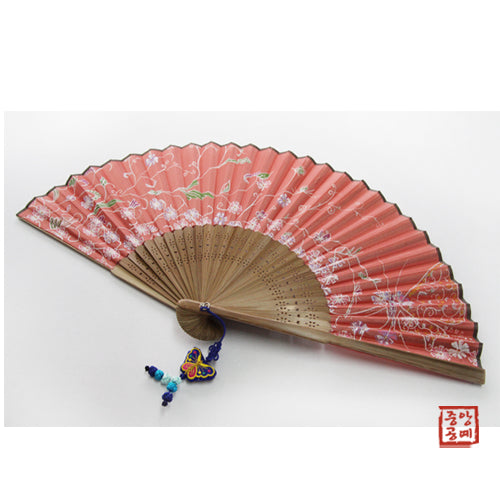 Korean Silk Folding Fan - Butterfly, Red - view 5