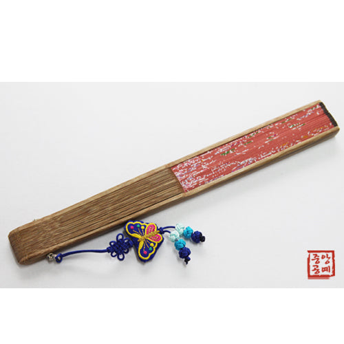 Korean Silk Folding Fan - Butterfly, Red - view 6