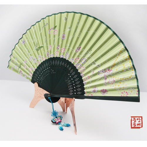 Korean Silk Folding Fan - Butterfly, Green - view 4