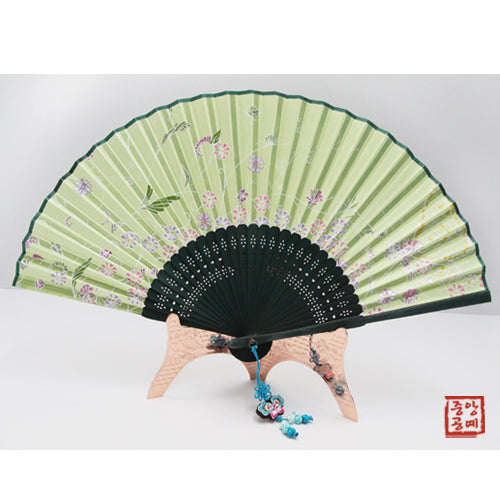 Korean Silk Folding Fan - Butterfly, Green - view 5